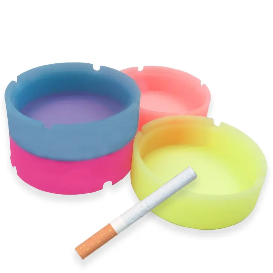 Silicone Ashtray Luminous Fluorescent Round Ash Box Glow-in-the-dark