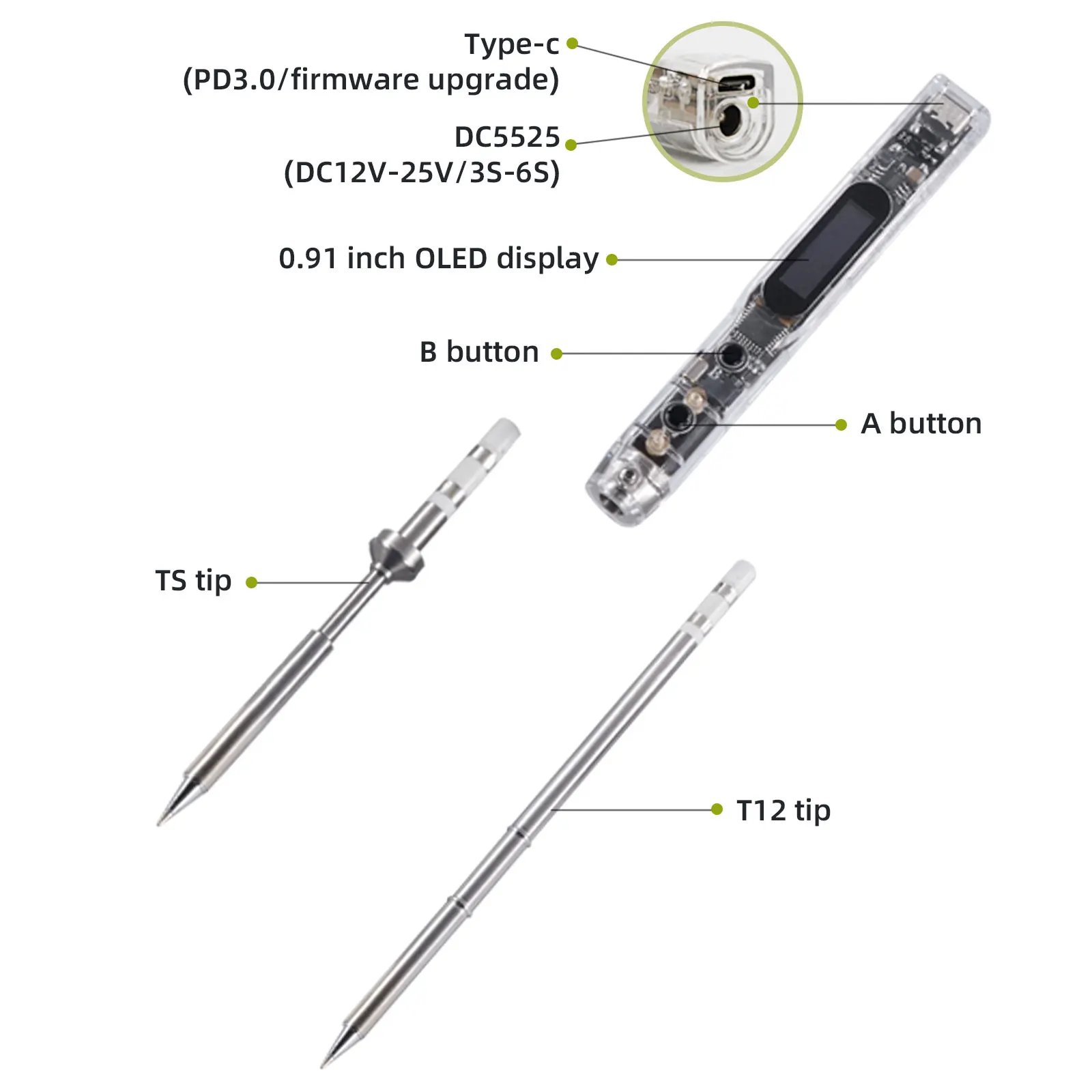 SI012 XT60 Intelligent OLED Electric Soldering Iron Sensitivity Adjustable Built-in Buzzer Suitable for T12/TS Soldering Tip 6