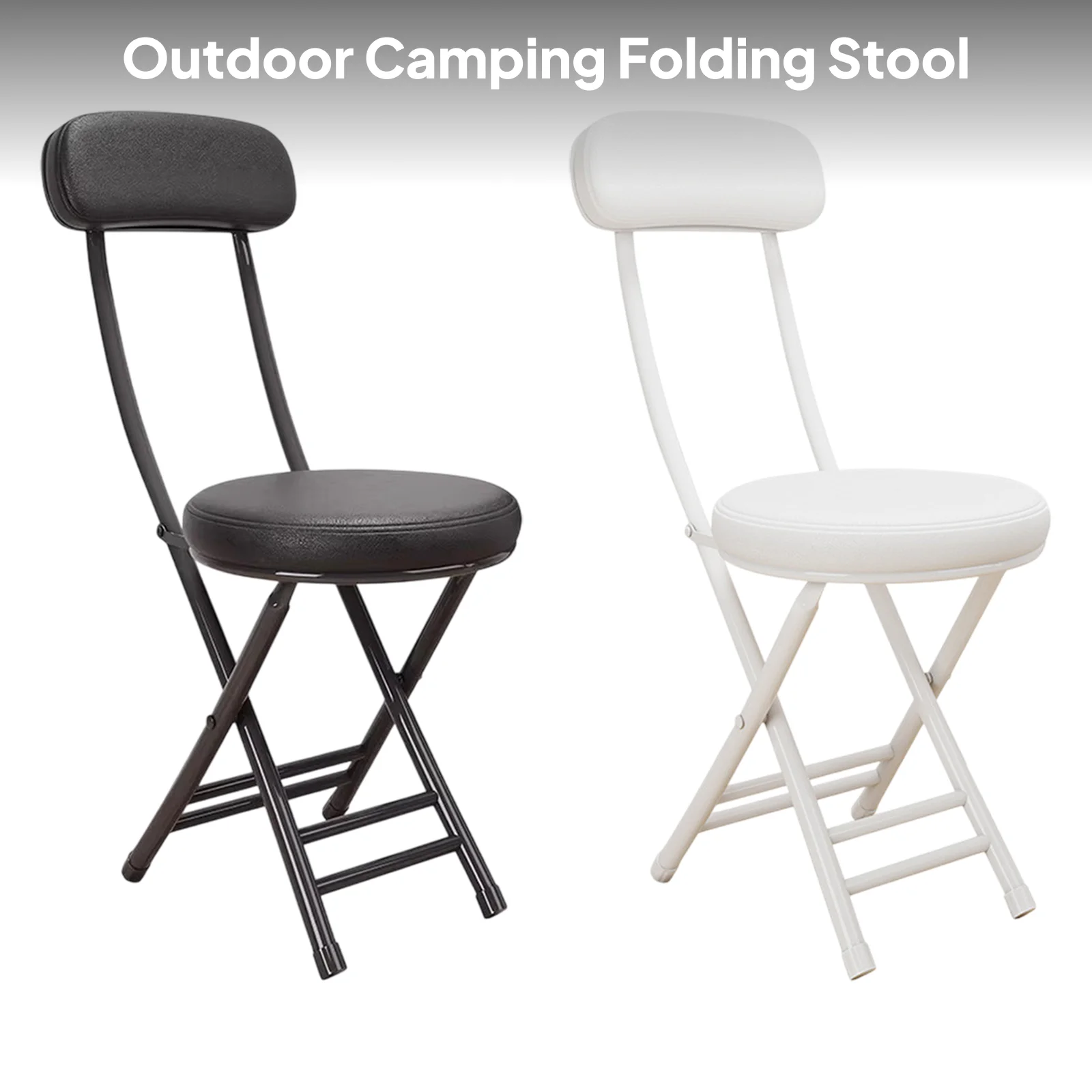 Tabouret pliant rembourré avec dossier - Siège compact métal pour pêche jardin et patio