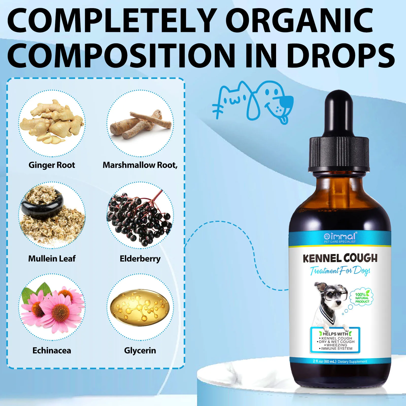 Kennel Cough Relief Drops Treatment for All Dogs Help with Cold Cough Dry and Wet Wheezing Immune System Pure Natural