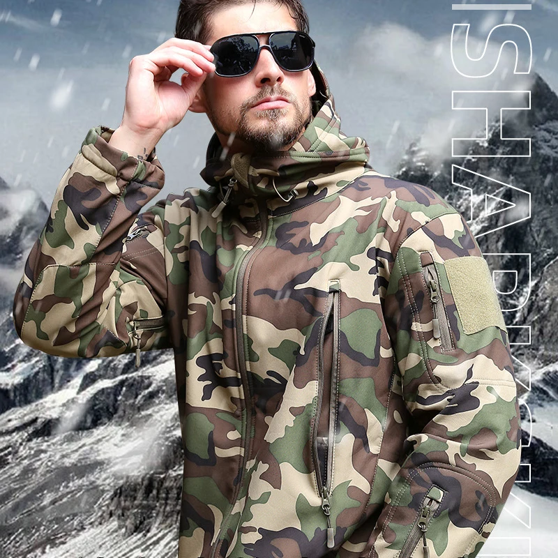 Winter Men Fleece Waterproof Overalls Riding Mountaineering Hiking Soft Shell Camouflage Coat Tactical Outdoor Keep Warm Jacket 50l waterproof breathable mountaineering backpack riding bag travel backpack