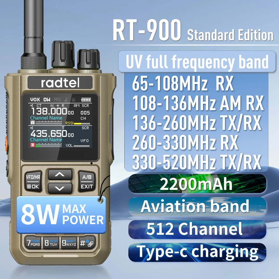 Radtel RT-900 8W Multi-Band Amateurfunk Handheld Walkie Talkie Mit