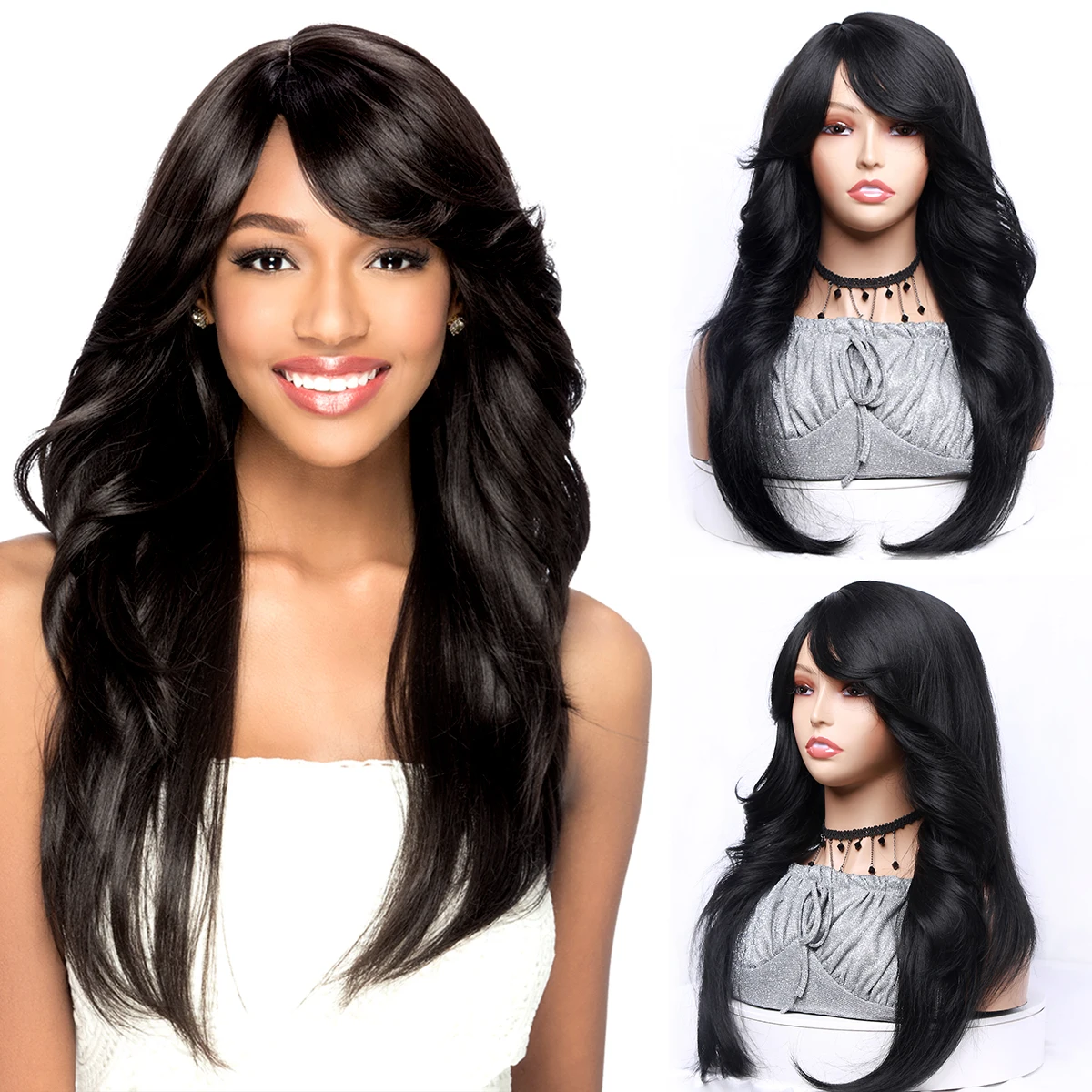 Amir Synthetic Long Wavy Wigs Natural Wave Blonde Wig with Bangs Long Bob Hair Wigs for Women Cosplay