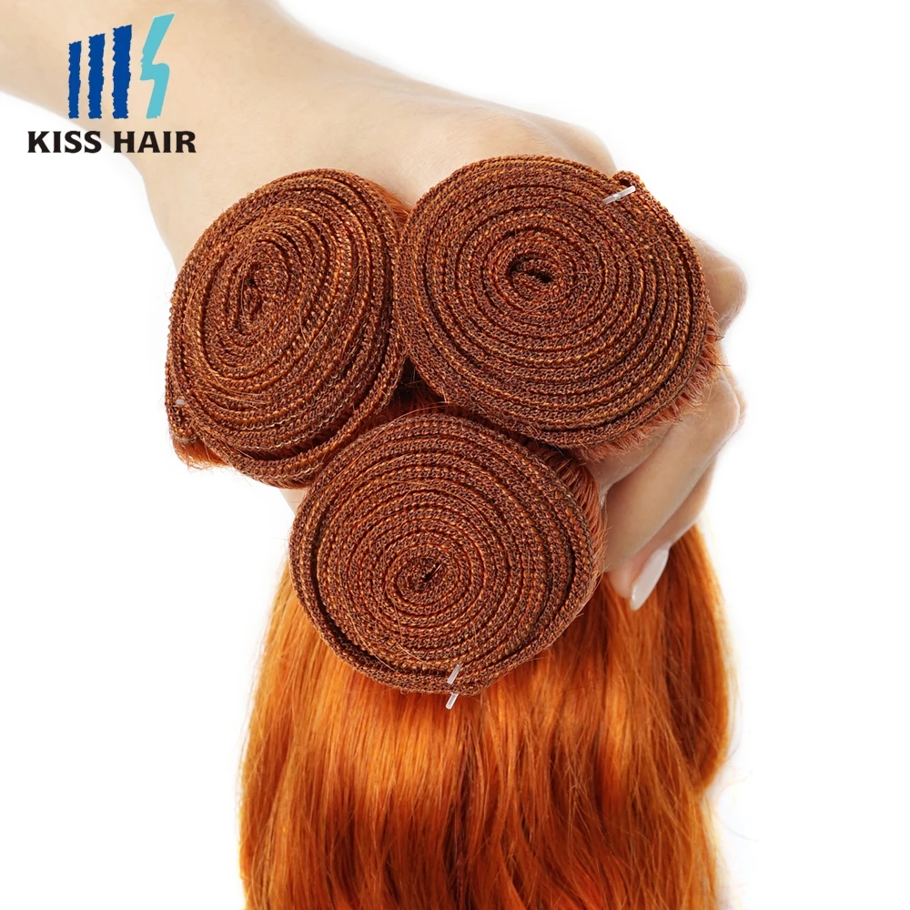 #350 Human Hair Bundles Ginger Orange Body Wave Brazilian Hair Weaving 100g Wavy Extension No Tangle KissHair
