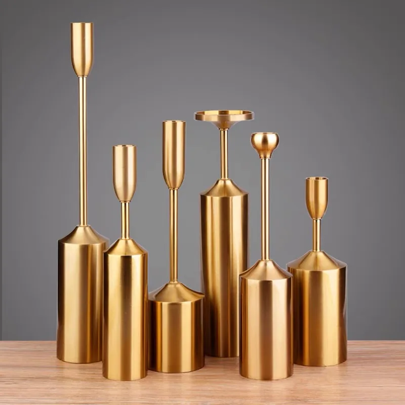 6pcs/set Candlestick Holders Taper Candle Holders, Brass Gold