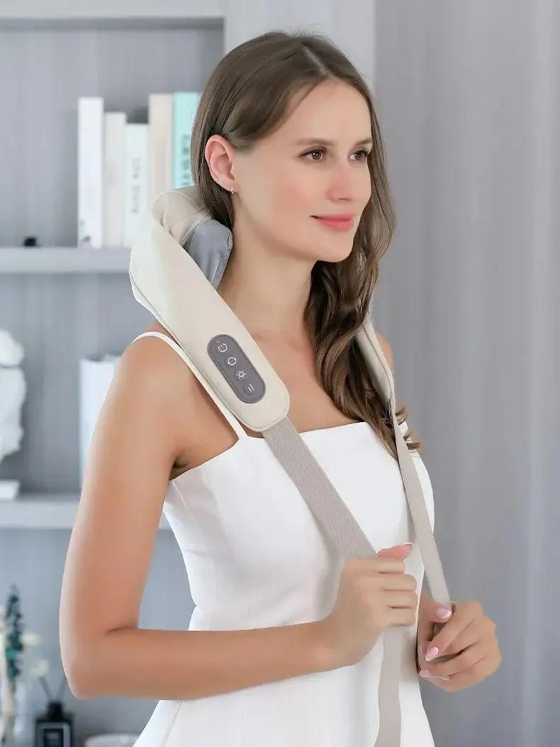 무선 전기 마사지 숄, 목 및 등 마사지기, 목 및 어깨 주무르기 마사지 베개, 경추 등 근육 이완 