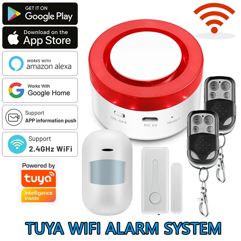 WiFi Tuya Home Alarm System 120DB Wireless WIFI Siren 433MHz Burglar Security Alarm Smart Life App Control Wireless Home Alarm