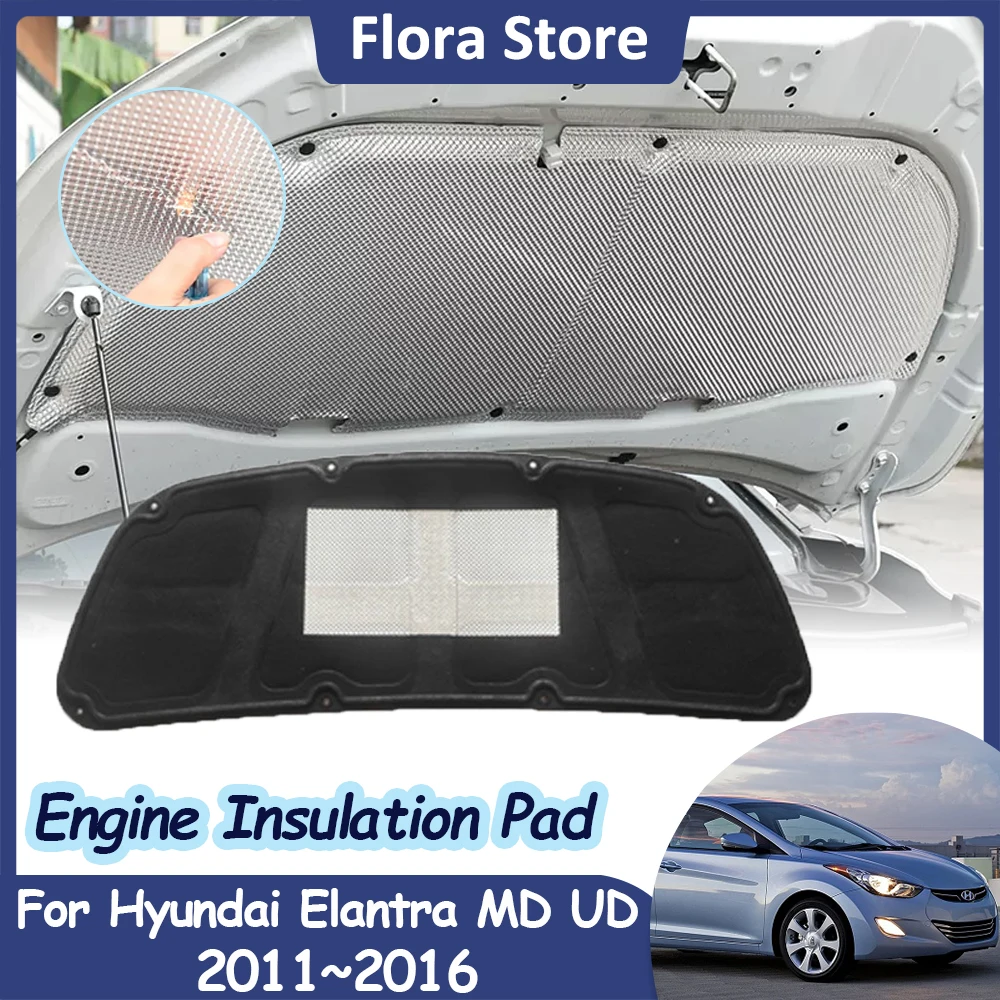 

For Hyundai Elantra Avante i35 MU UD 2011~2016 Heat Insulation Cotton Mat Engine Hood Sound Pad Soundproof Fireproof Accessories