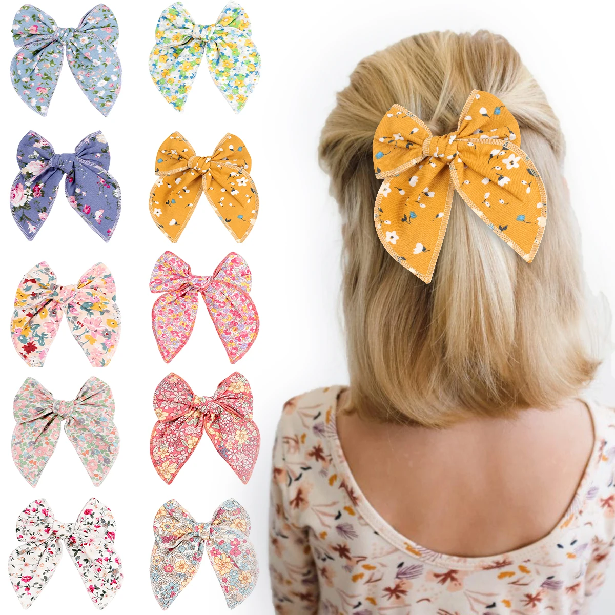 

New Large 5 inch Floral Print Hair Bows Hair Clips Baby Hairpins Curled Edge Bow Barrette Children Girls Hairgrips