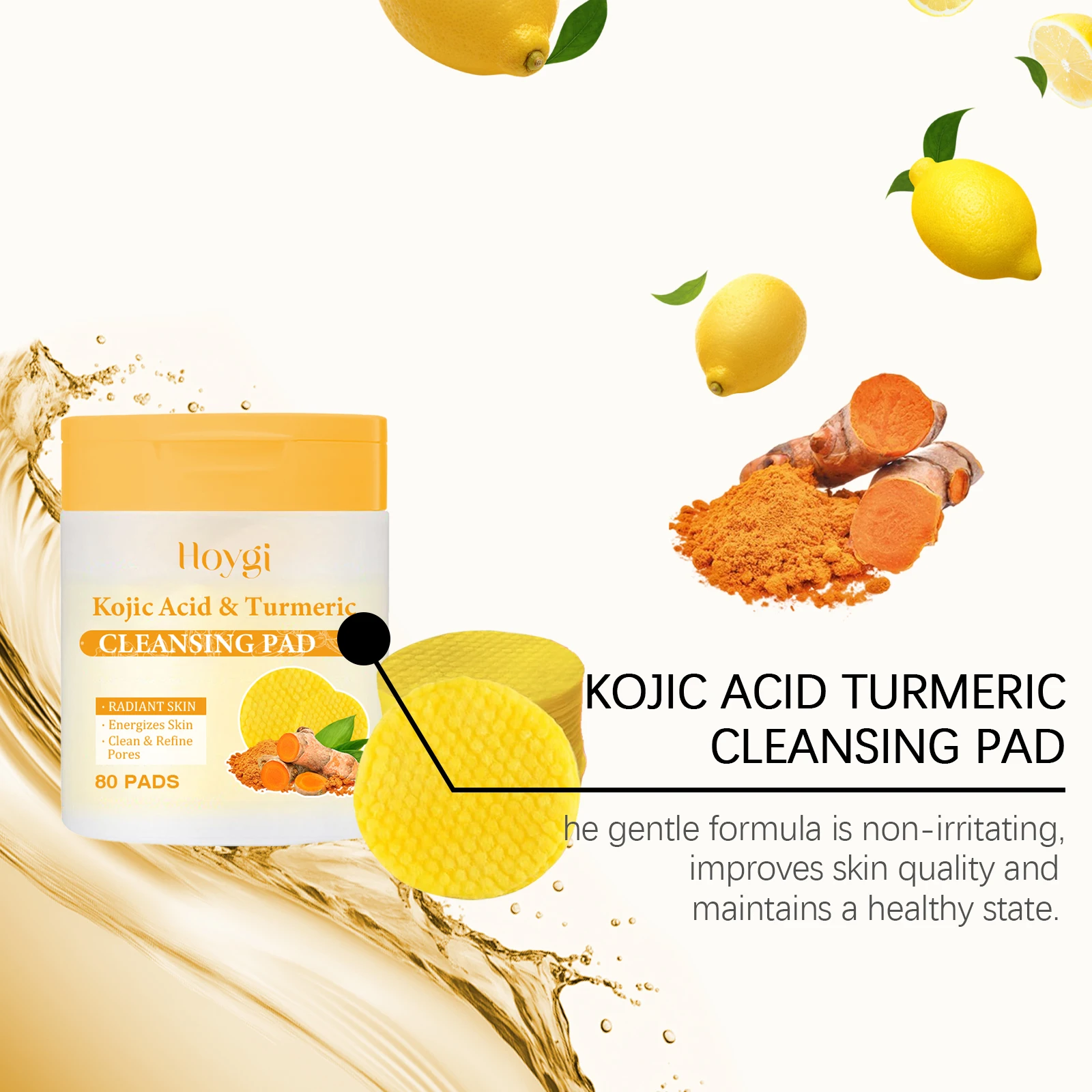 Turmeric Face Cleaning Pads Gentle Exfoliating & Pore Refining_voghion.com