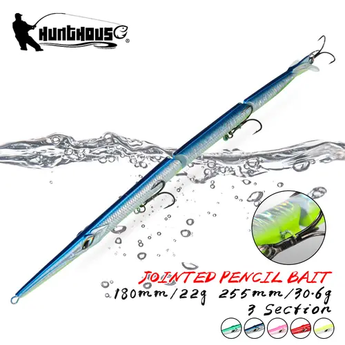 Hunthouse Jointed Pencil Bait 3 Section Fishing Lure 180mm/22g 255mm/30.6g Needle Sinking Swimbait For Bluefish Seabass Tackle