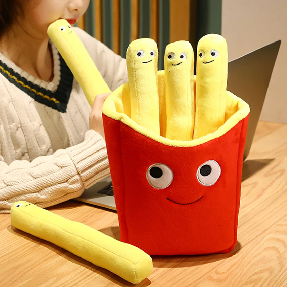 Plush Toys Emotional Support Smile French Fries Stuffed Toy Children's Pretend Play Accessories for Christmas Gift
