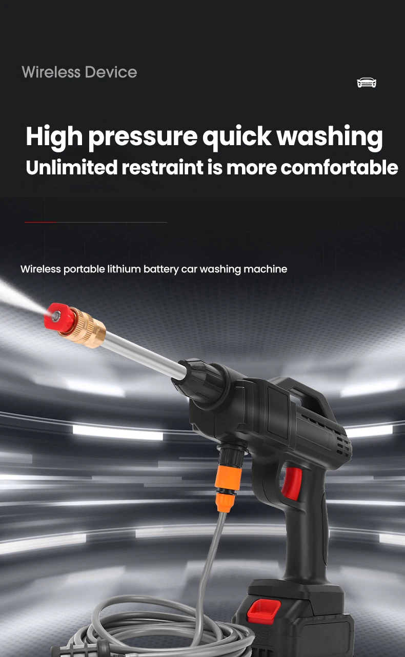 Kabellose Autowaschpistole Tragbare Wiederaufladbare Hochdruck-Wasserpistole für den Hausgebrauch Geeignet für 21V-Batterien – Detail 6