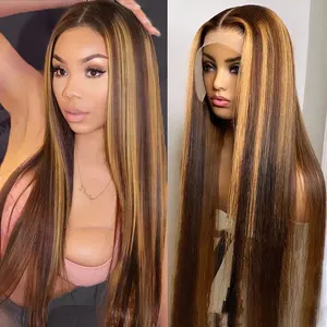 Glueless 13x6 Lace Frontal Wig Human Hair 4/27 Highlight Ombre Bone Straight 13x4 HD Lace Wigs 250% Preplucked Wigs For Women