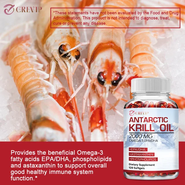 Antarctic Krill Oil - Supports Brain,Cardiovascular,Joint,Eye & Skin Health - Omega-3 EPA, DHA, Astaxanthin - 120 Capsules