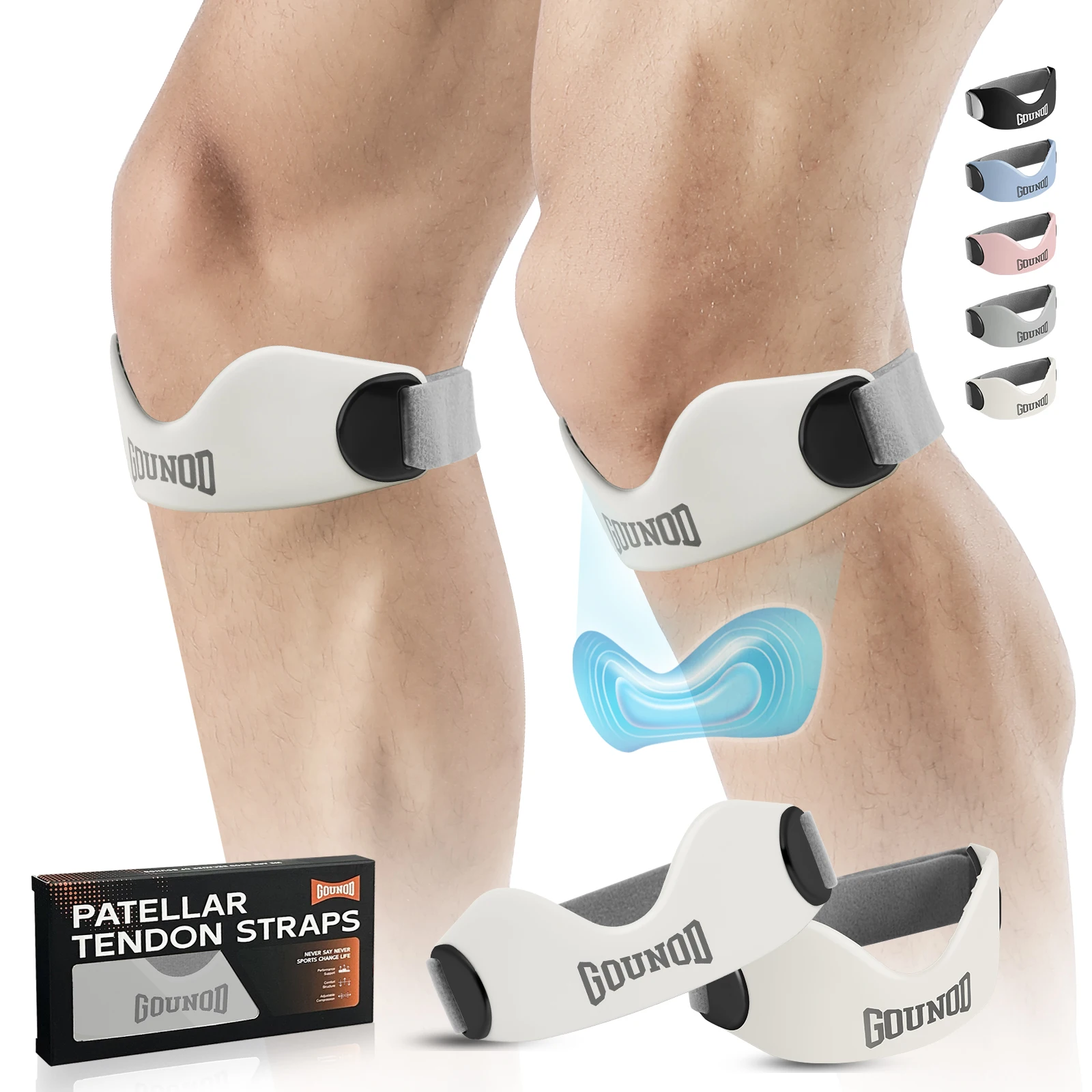 GOUNOD Silicone Patellar Tendon Support Strap for Knee Pain Relief Non-slip Adju