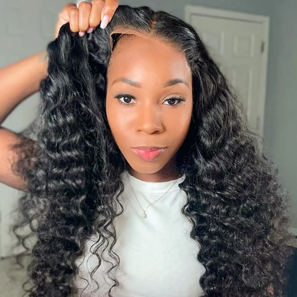 Deep Wave Wear And Go Glueless Wig Human Hair Without Glue Or Gel Already Cut Transparent Lace Closure Wig Pre Plucked Baby Hair