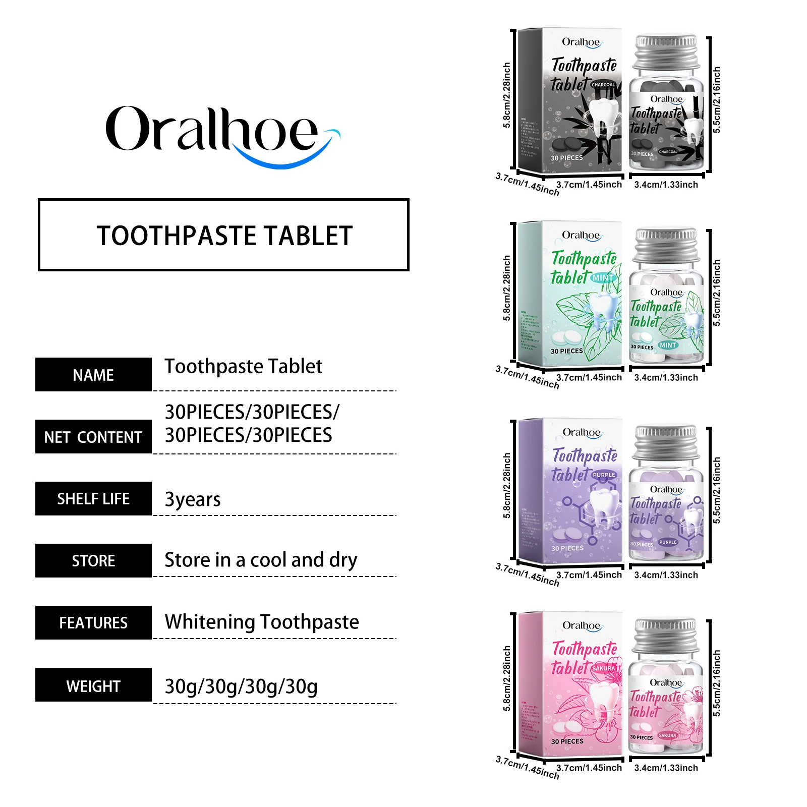 Tooth Powder Oralhoe Solid Toothpaste Tablets for Deep Cleaning of Teeth Oral Care Yellow and Dirt Cleaning Portable Toothpaste Tablets