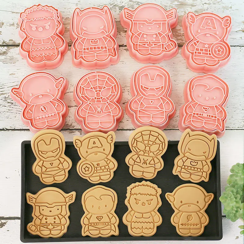 Disney 8 Stuks Anime Spider Man Cookie Cutte Hulk Super Heros Diy Cake Mal Biscuit Press Stempel Embosser Figuur Speelgoed Geschenken