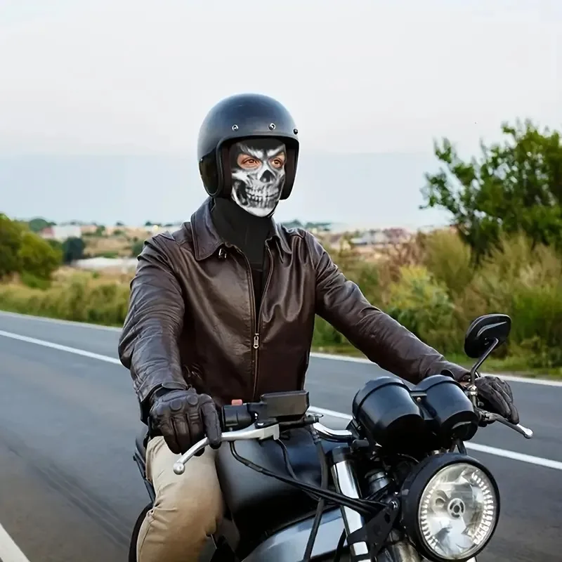 2 maschere con teschio fantasma, maschera per parabrezza, maschera integrale, antivento e calda, per sci, moto, bicicletta, colore nero, Nero , L