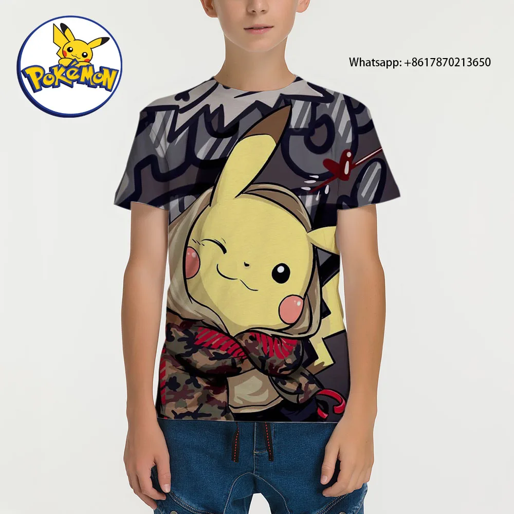 

2022 Summer Men's Pokémon T-shirt 3D Printing Pikachu Boys Anime Harajuku Fashion Pokémon Short-sleeved Casual Tops