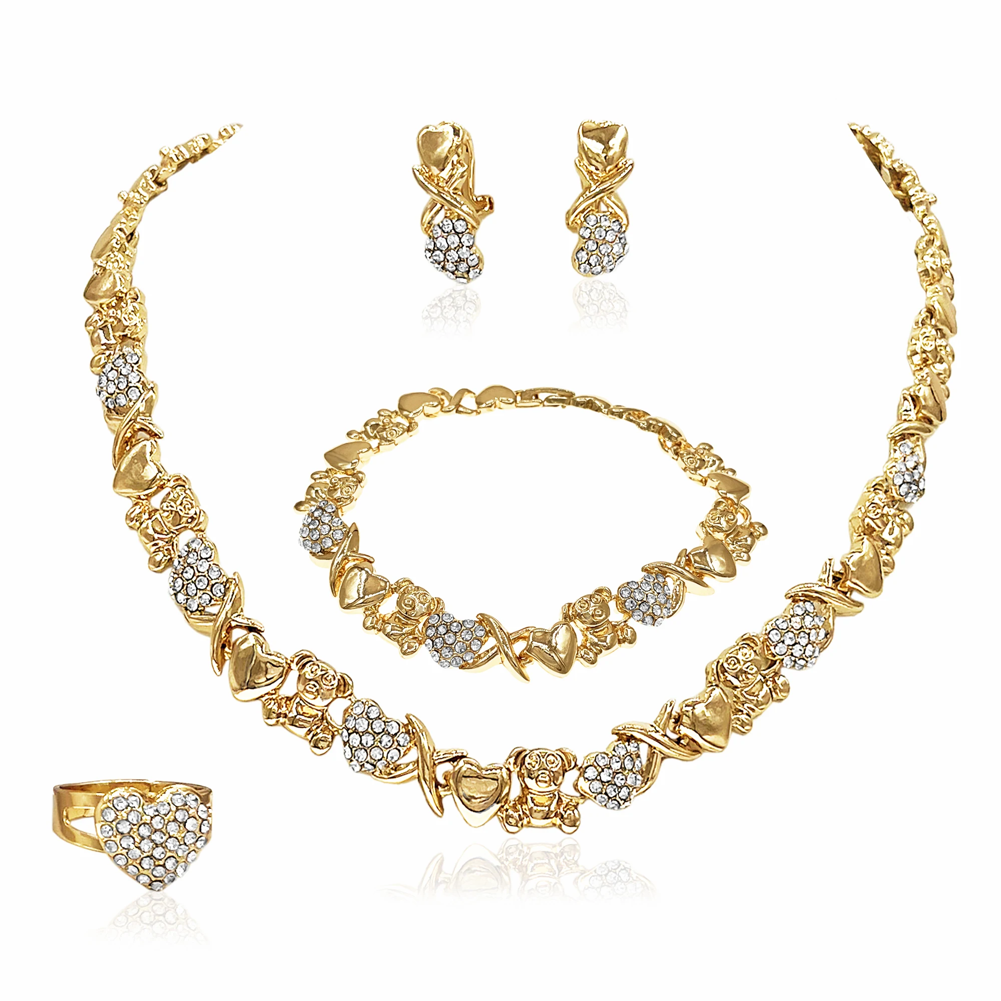 XOXO Women's 18K Gold Plated Jewelry Set - Necklace, Bracelet, Earrings, Ring, Rhinestone - View #5