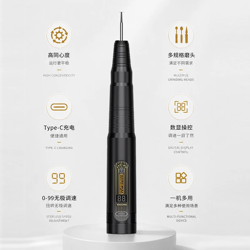 KEGUAN DM200L 전기 연마 펜 7pcs IC 칩 연삭용 다이아몬드 연삭 헤드 PCB 절단 옥 연마 전화 수리