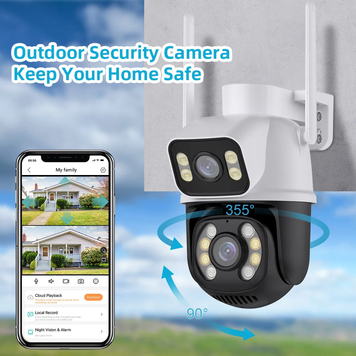 WIFI Camera Dual Lens Screen Icsee App 6MP Outdoor Video Surveillance Cameras 1080P CCTV Security PTZ Cam Human Detect IR Night
