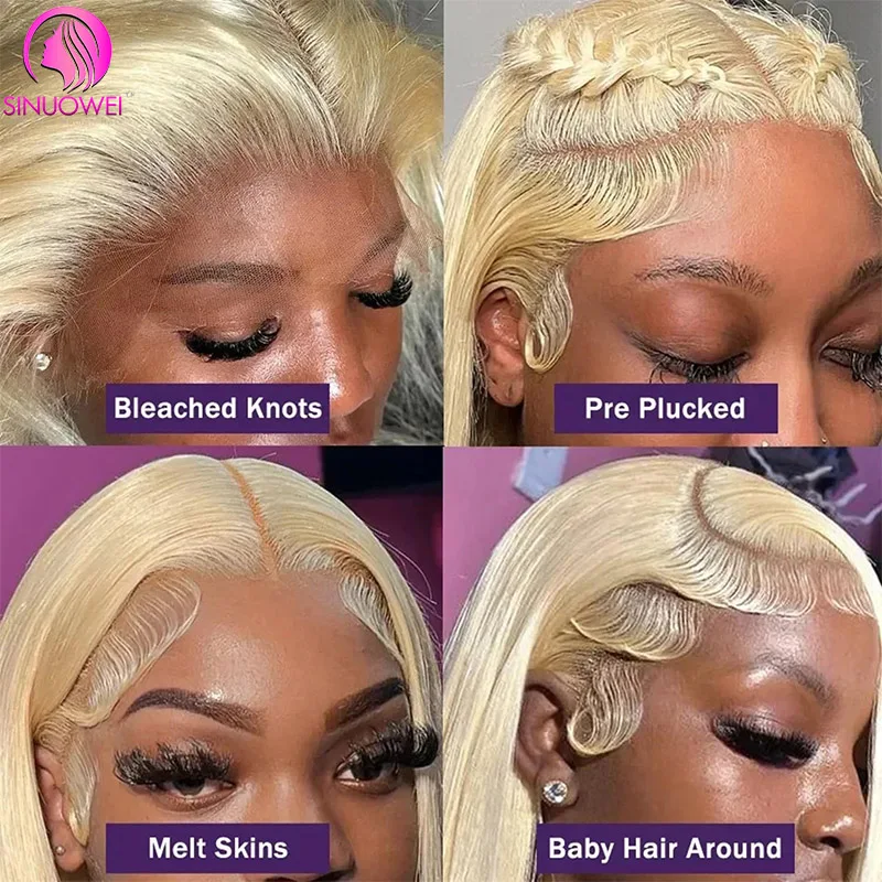 613 Blonde Full Lace Straight Human Hair Wigs Transparent Lace Front Wigs Pre Plucked With Baby Hair For Women Blonde Color