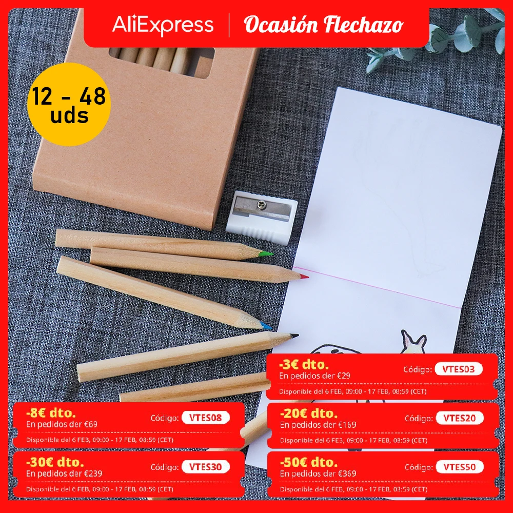 Lote de 12 a 42 unidades de Set infantil para colorear, Set con bloc de dibujo con animales para colorar, 6 lápices de colores y sacapuntas, Regalos para niños, Detalles comunión, Recuerdo boda bautizo Regalantes Store