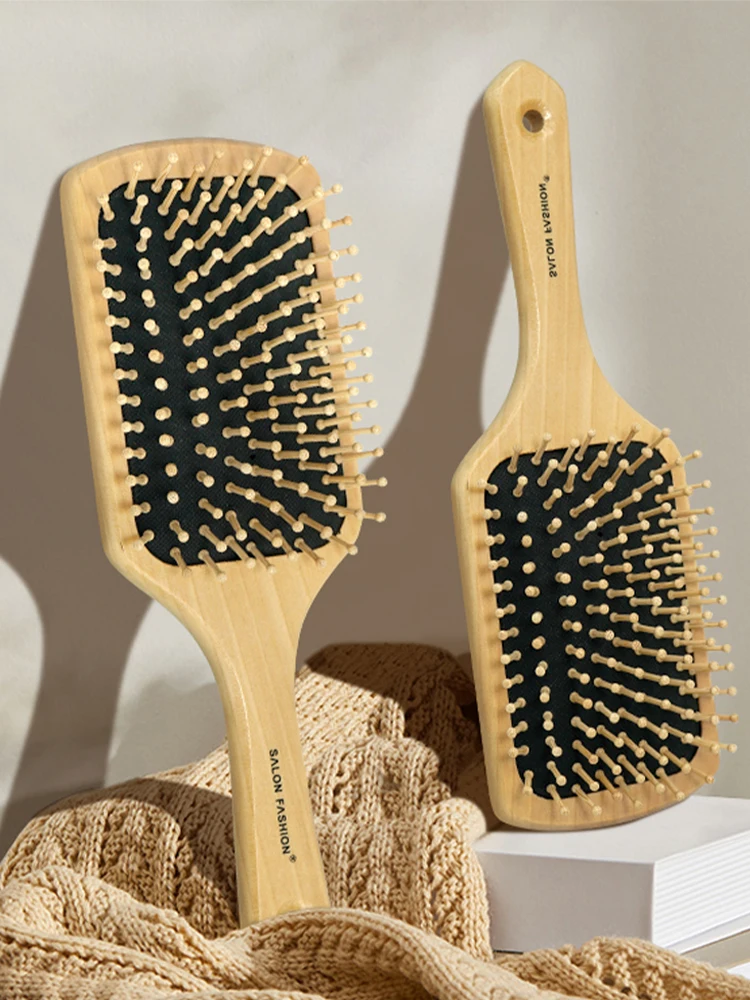 나무 빗 전문 건강한 패들 쿠션 탈모 마사지 브러시 헤어 브러시 빗 두피 헤어 케어 건강한 대나무 빗