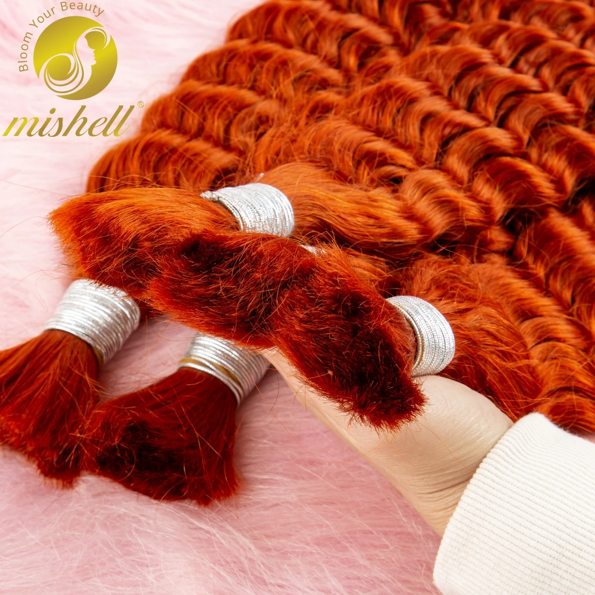 Ginger Orange Deep Wave Bulk 26 28Inches Human Hair For Braiding No Weft 100% Virgin Hair Curly Extensions For Women Boho Braids