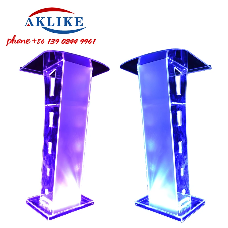Cheap Pulpit Lectern Acrylic Standing Desk Church Platform Clear Podium With LED Light