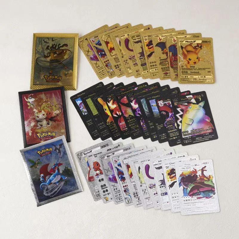 Carte dor&eacute;e Pokemon Pikachu VMAX GX EX V cartes argent&eacute;es anglais espagnol Charizard Arceus Collection Rare Pok&eacute;mon carte