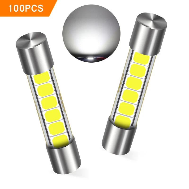 

OBOLED 100PCS Festoon LED 29mm C5W Car LED Interior Light T6 2835 6 SMD Dome Reading License Plate Mirror Light 6000K White