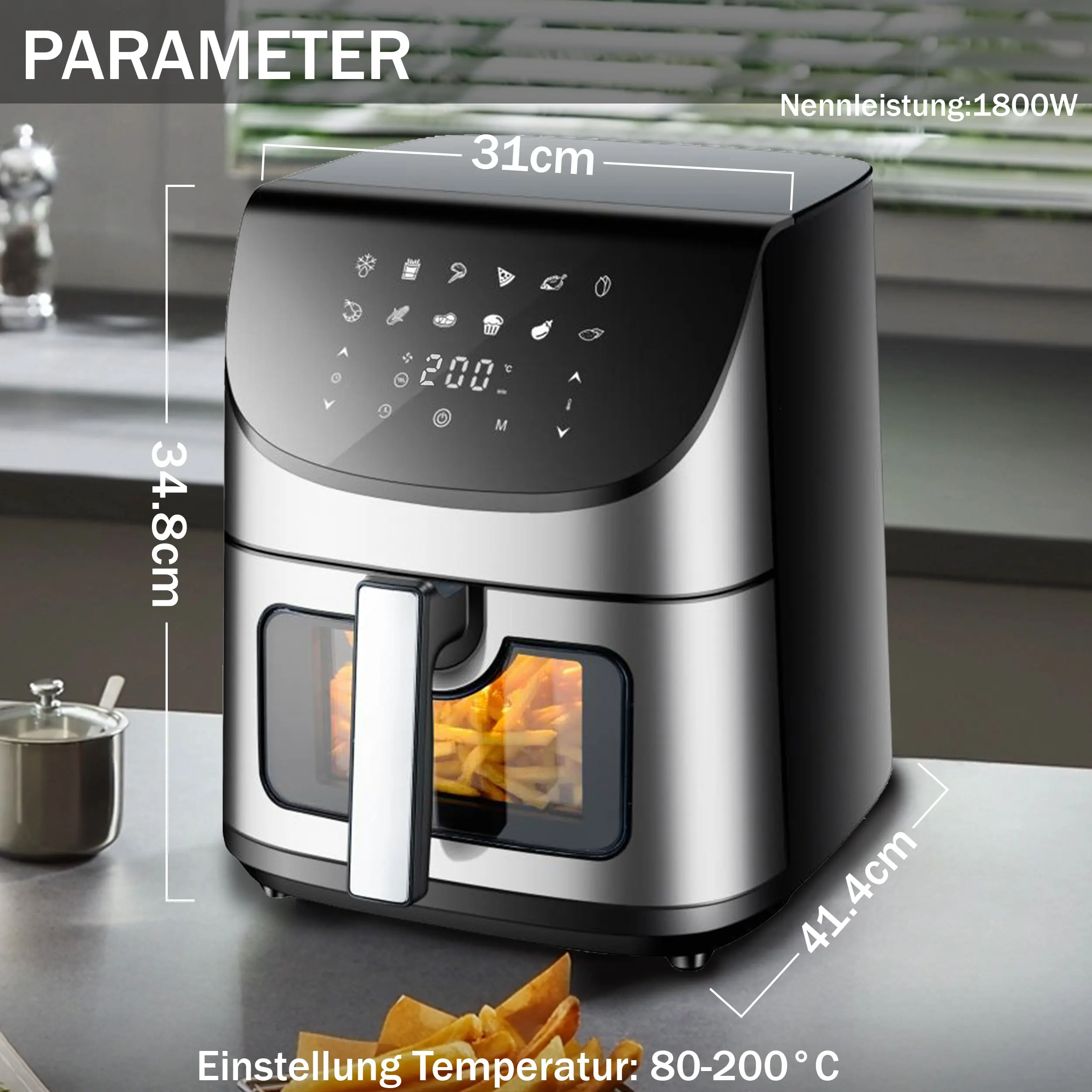 Multifunktions-Heißluftfritteuse 8,5L mit LED-Touch-Steuerung