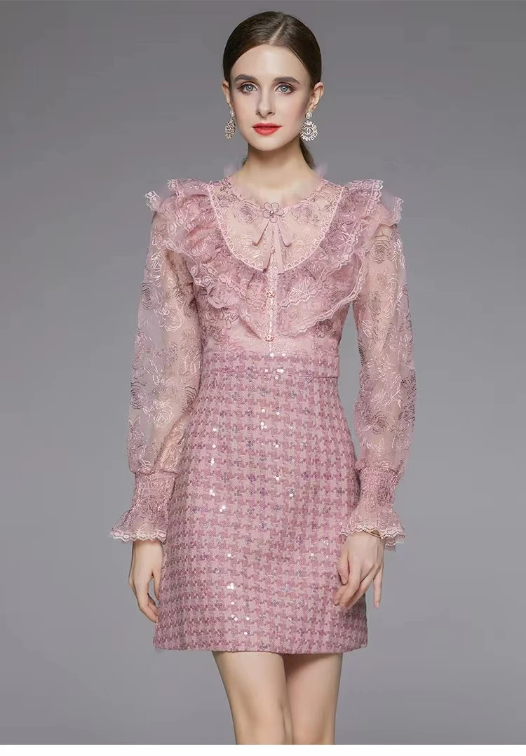

Newest Fashion Women's Dress Lace Solid Tweed Polyester Sexy Party Club Summer