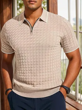 Men's knitted short-sleeved half-zip lapel sweater 2