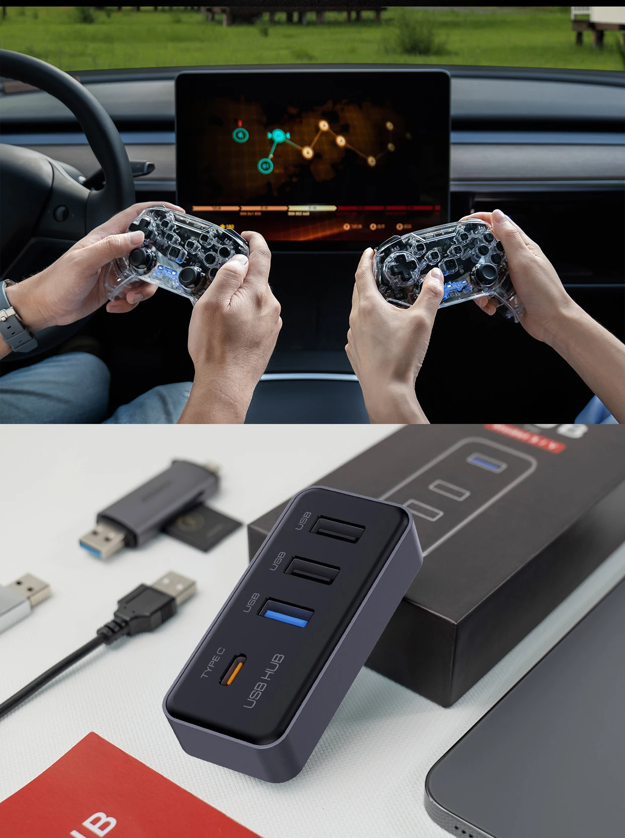 Docking Station USB Hub 4-in-1 for Tesla Model 3 Model Y Glovebox for Dashcam F