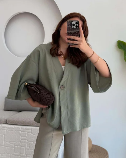 Relaxed V-Neck Cotton Linen Set - Breathable Summer Style photo review
