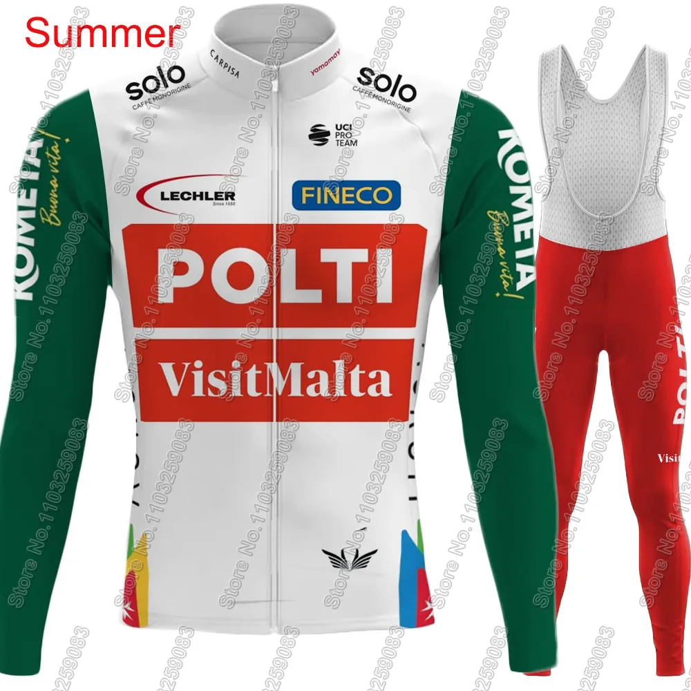 Polti Visitmalta Team Cycling Jersey Set Long Sleeve Kometa Italy Cycling Clothing Bike Thermal Jacket Suit Pants Bib MTB