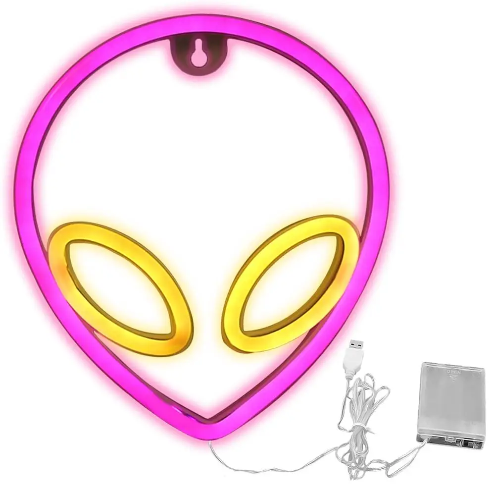 Decoración Led, MXALR-001, 1Pza, USB ó 3 Pilas AA, 100lm, Alien, Rosa/Amarillo, Plástico y Tira de Luz LED Neón.