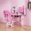2Pcs Kids Study Desk Chair Set, Height Adjustable Children School Table Chair Set with Sitting Corrector, Ergonomic Desk Chair 2