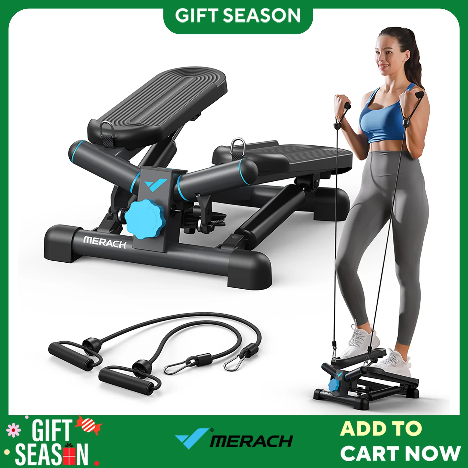 MERACH Mini Stepper for Exercise Twist Stair Stepper 330LBS Capacity Stepper Exercise Equipment with Resistance Band for Fitness