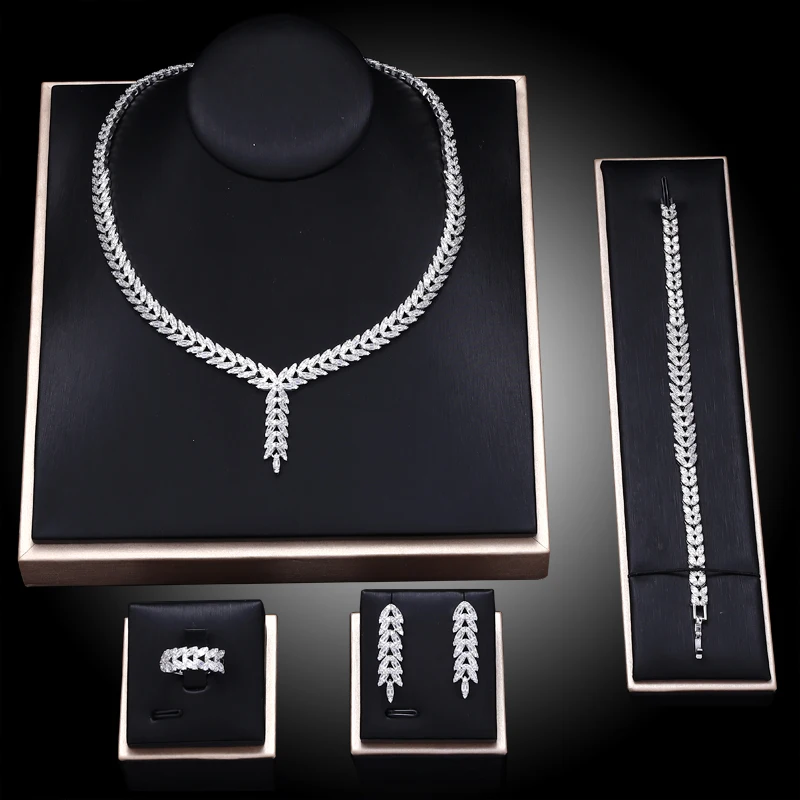 

Famous Brand 4pcs Bridal Zirconia Full Jewelry Sets For Women Party, Dubai Nigeria CZ Crystal Wedding Jewelry Sets