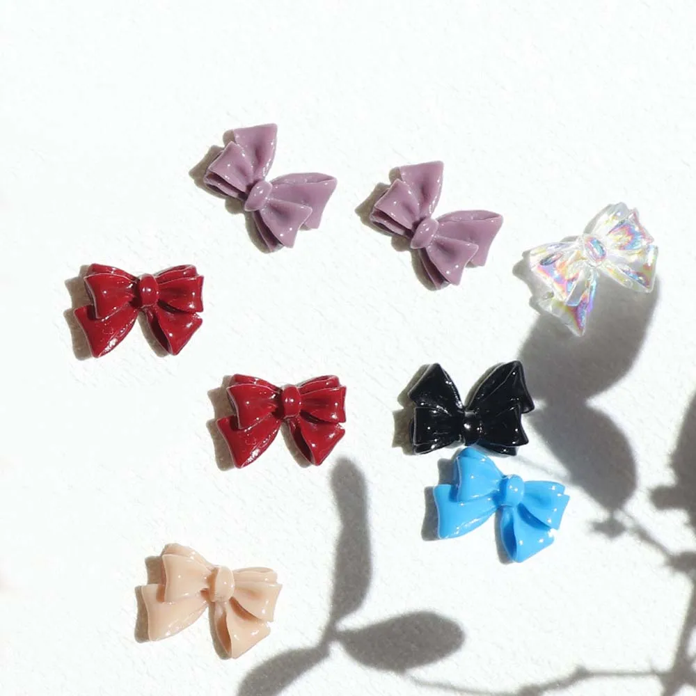 50Pcs 핑크 화이트 보우 수지 네일 아트 장식 3D 다색 Bowknot 네일 참 장식 DIY 매니큐어 클래식 액세서리