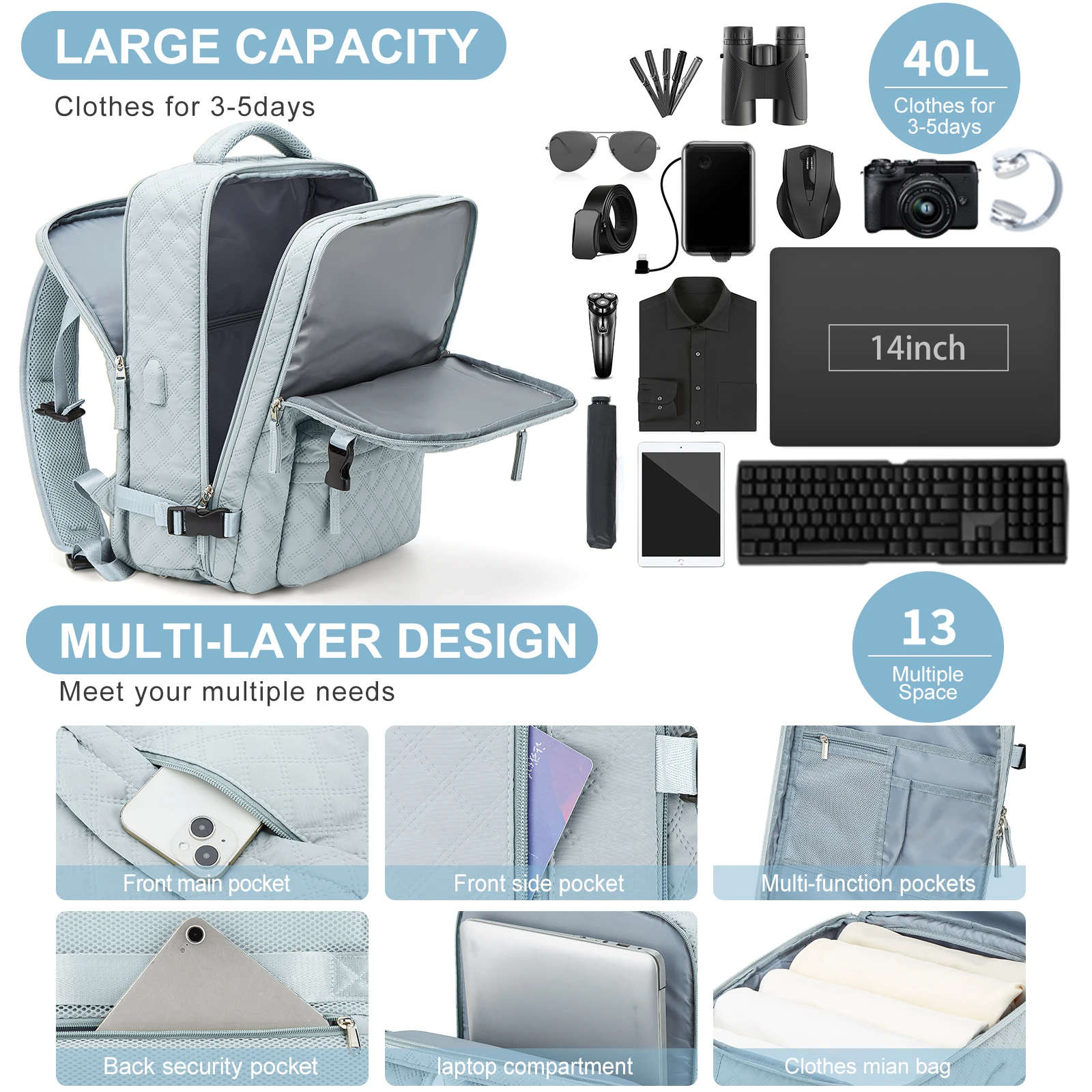 Large Women's Travel Backpack, Hand Luggage Backpack, Waterproof Carry-Ons Daypack, Men’s Aeroplane Laptop Backpack School Bag