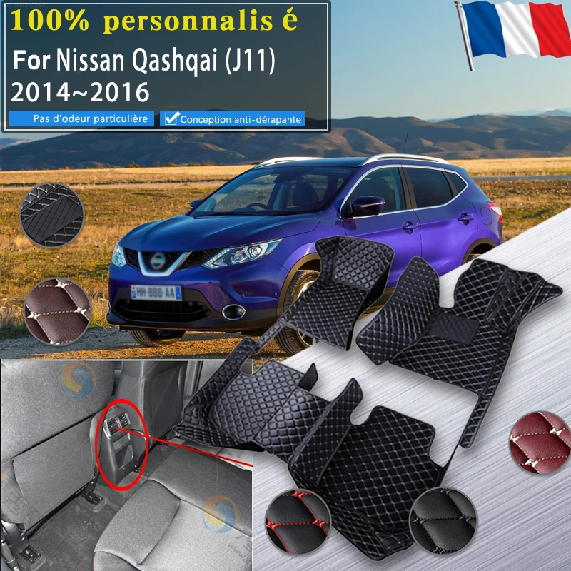 Tapis de sol de voiture imperméables pour Nissan Qashqai J11, 2014, 2015,  2016, polymères de cuir, accessoires de voiture