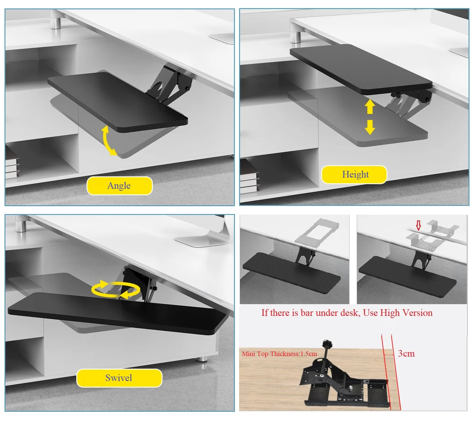 Adjustable Ergonomic Keyboard Tray Under Desk Mount