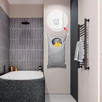Hanging Laundry Hamper Bag with Adjustable Stainless Steel Door Hooks, 2-Pack Suction Cup Hooks, Ideal for Holding Dirty Clothes 2